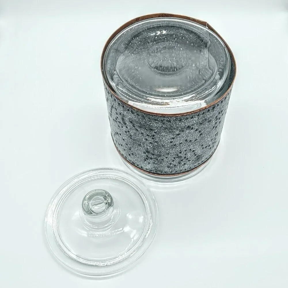 Punched Two Tone Metal Glass Covered Cookie Jar